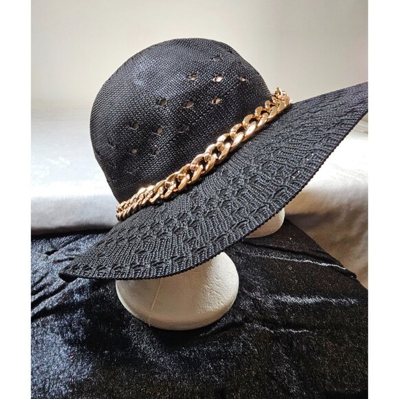 Alexis Bendell Floppy Black with Gold Chain Hat One Size - Picture 1 of 7